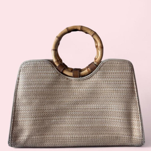 Fossil bamboo handle handbag beach bag