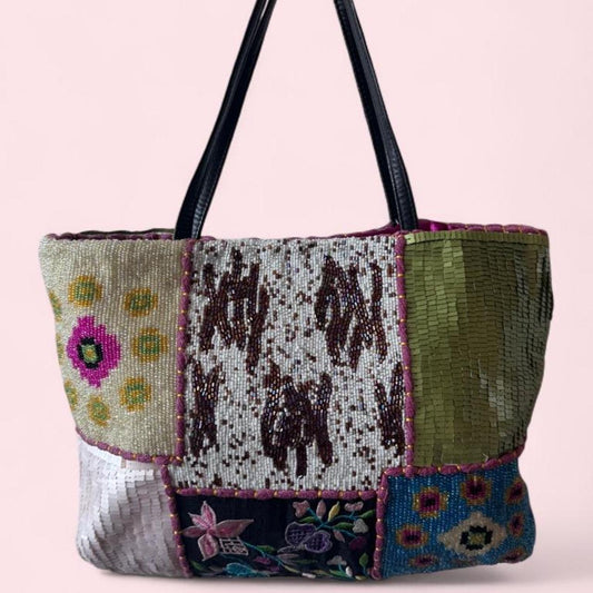 Vintage patchwork beaded sequin shoulder bag