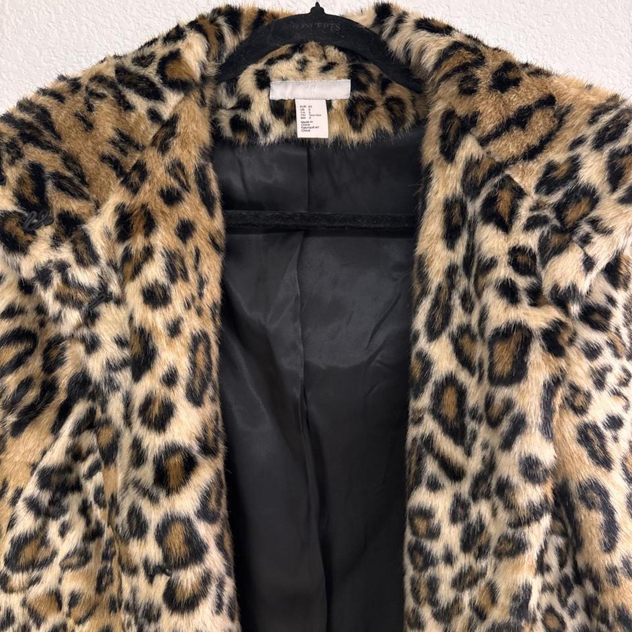 H&M leopard print faux fur coat xs