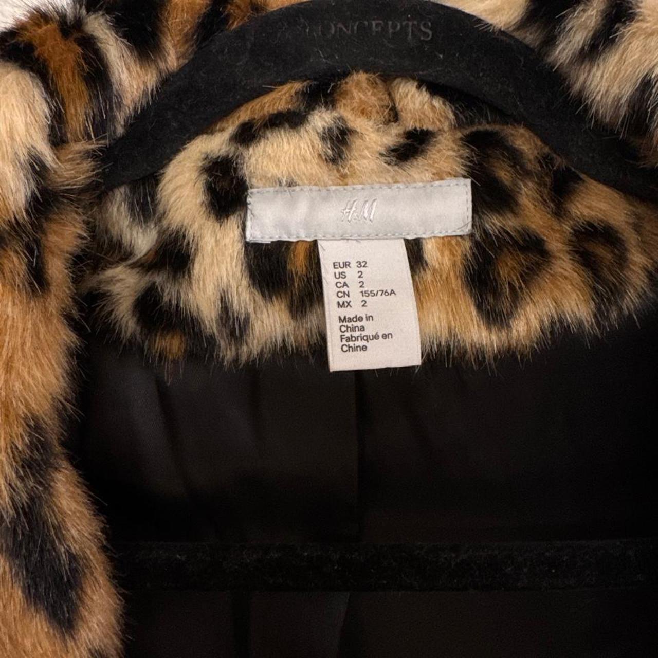 H&M leopard print faux fur coat xs