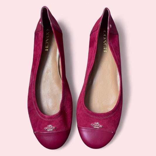 Vintage Coach Chelsea red suede leather cap toe ballet flats