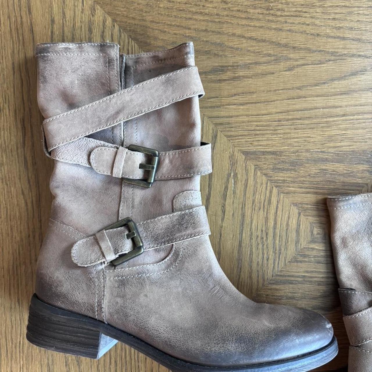 Massimo Baldi brown distressed leather double buckle moto boots EU 38 (US 7.5-8)