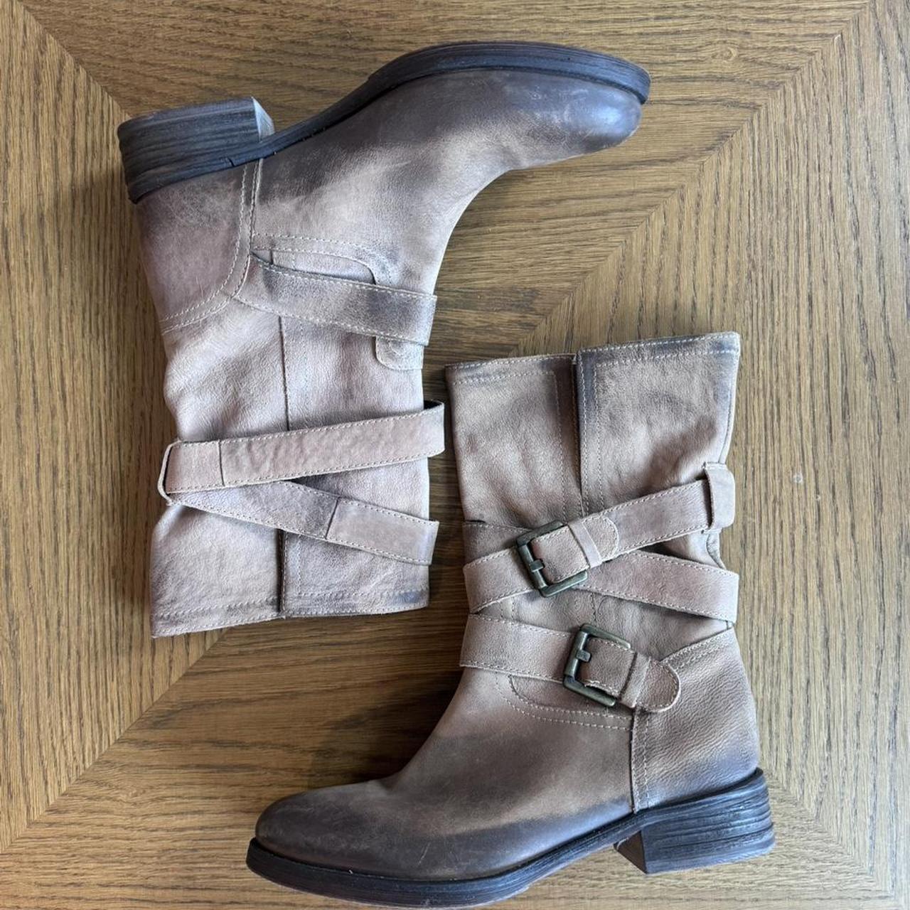 Massimo Baldi brown distressed leather double buckle moto boots EU 38 (US 7.5-8)