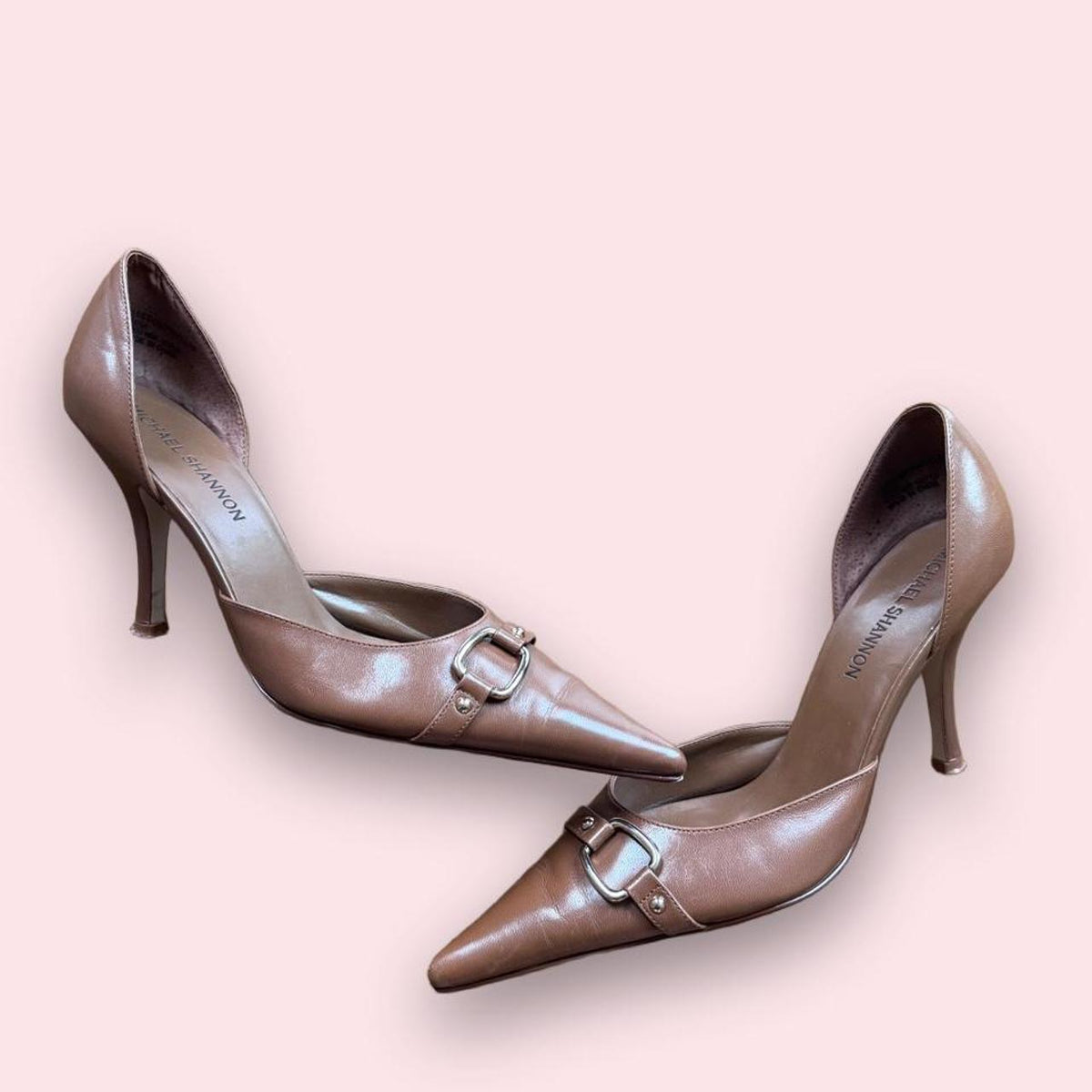 Michael Shannon brown leather pointed toe heels 10