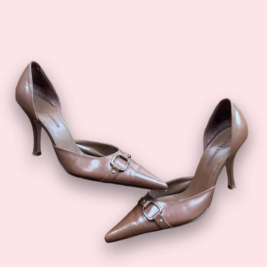 Michael Shannon brown leather pointed toe heels 10