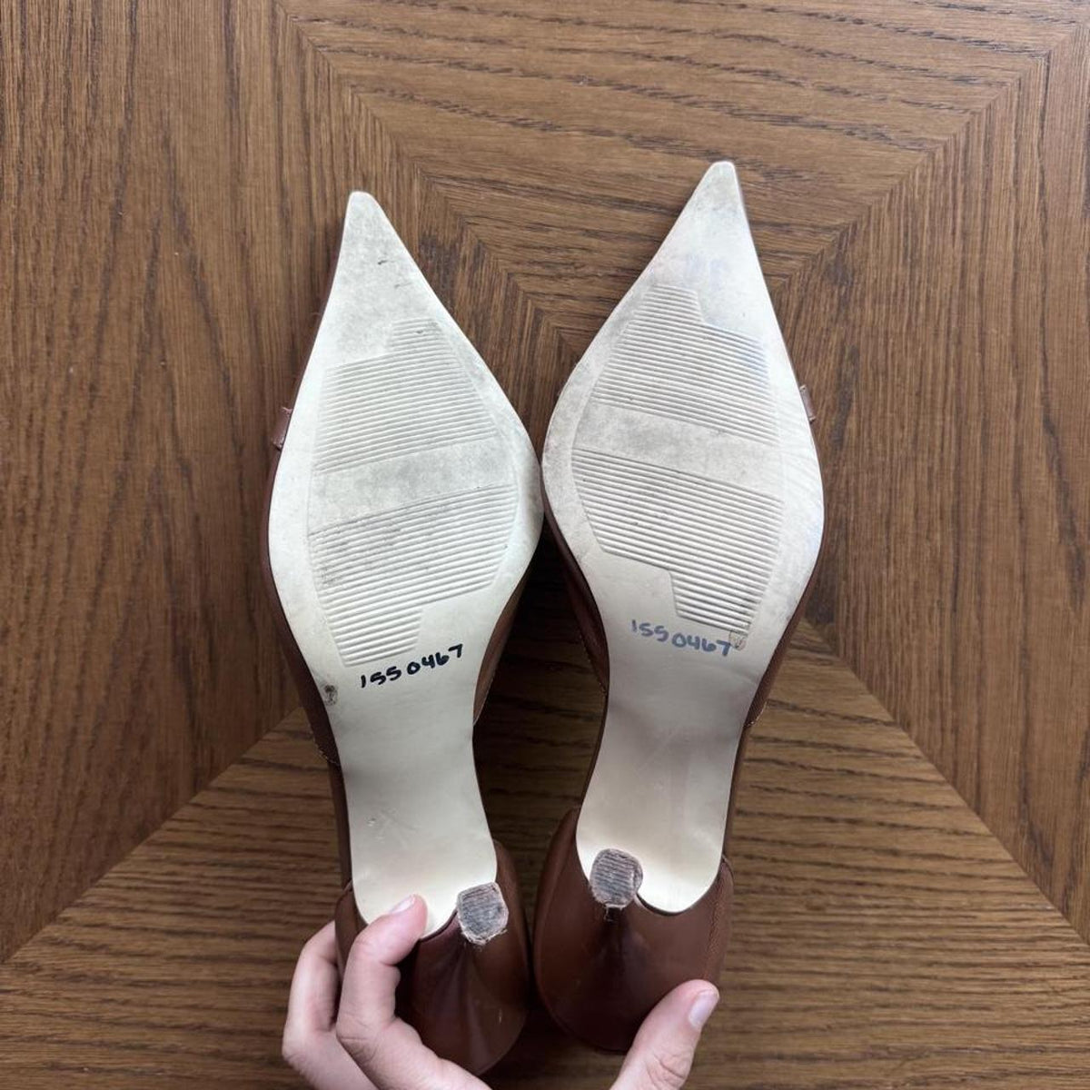 Michael Shannon brown leather pointed toe heels 10