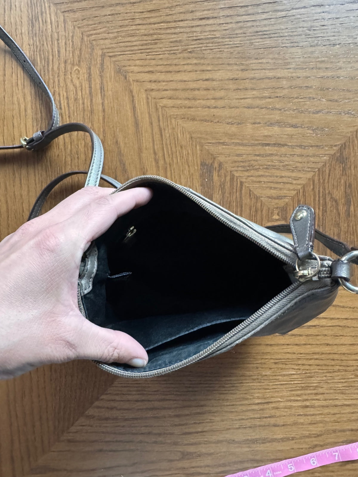 Small Coach gray leather crossbody