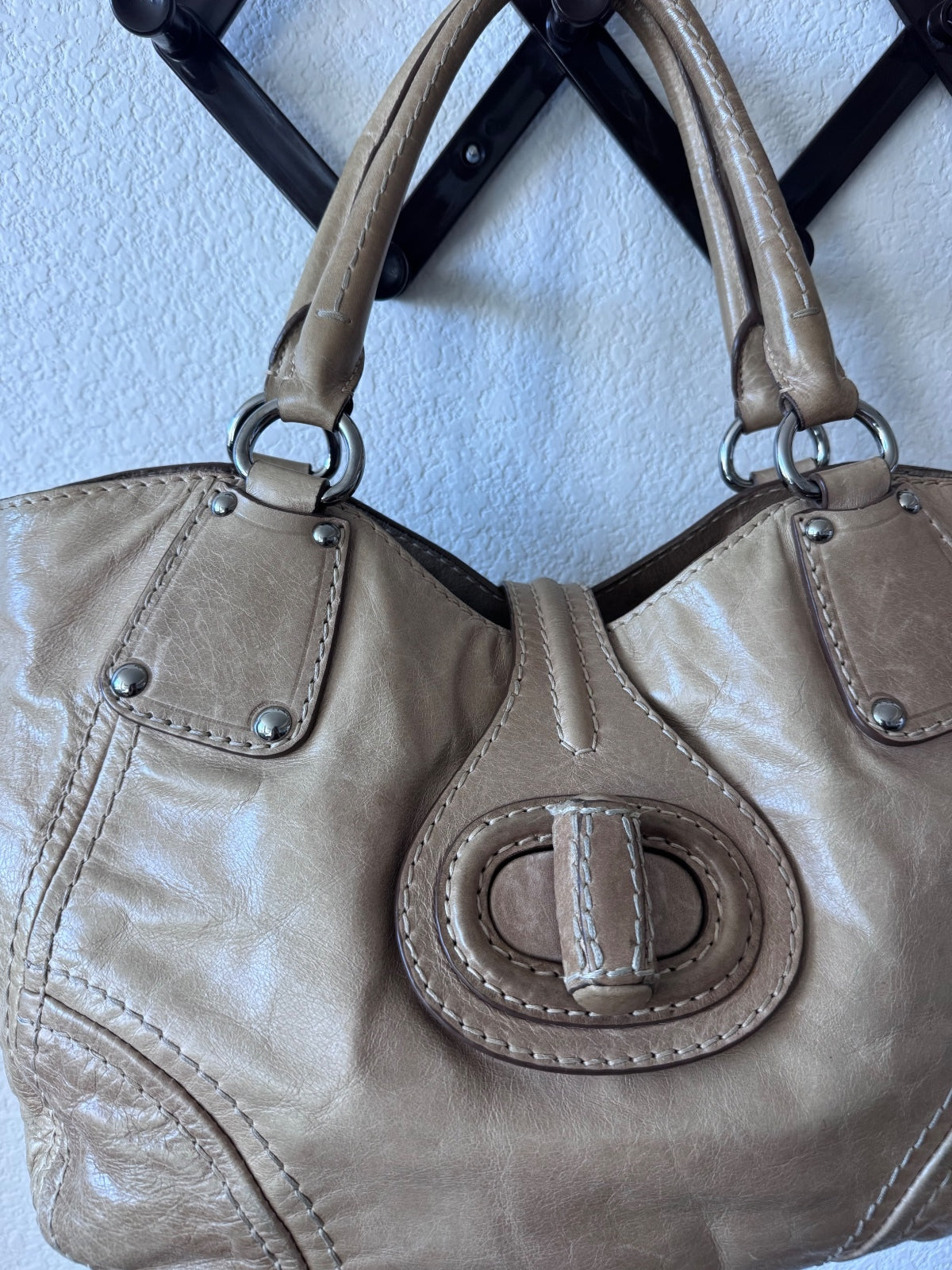 Prada Vitello Daino Leather Shine Turnlock Handle Bag