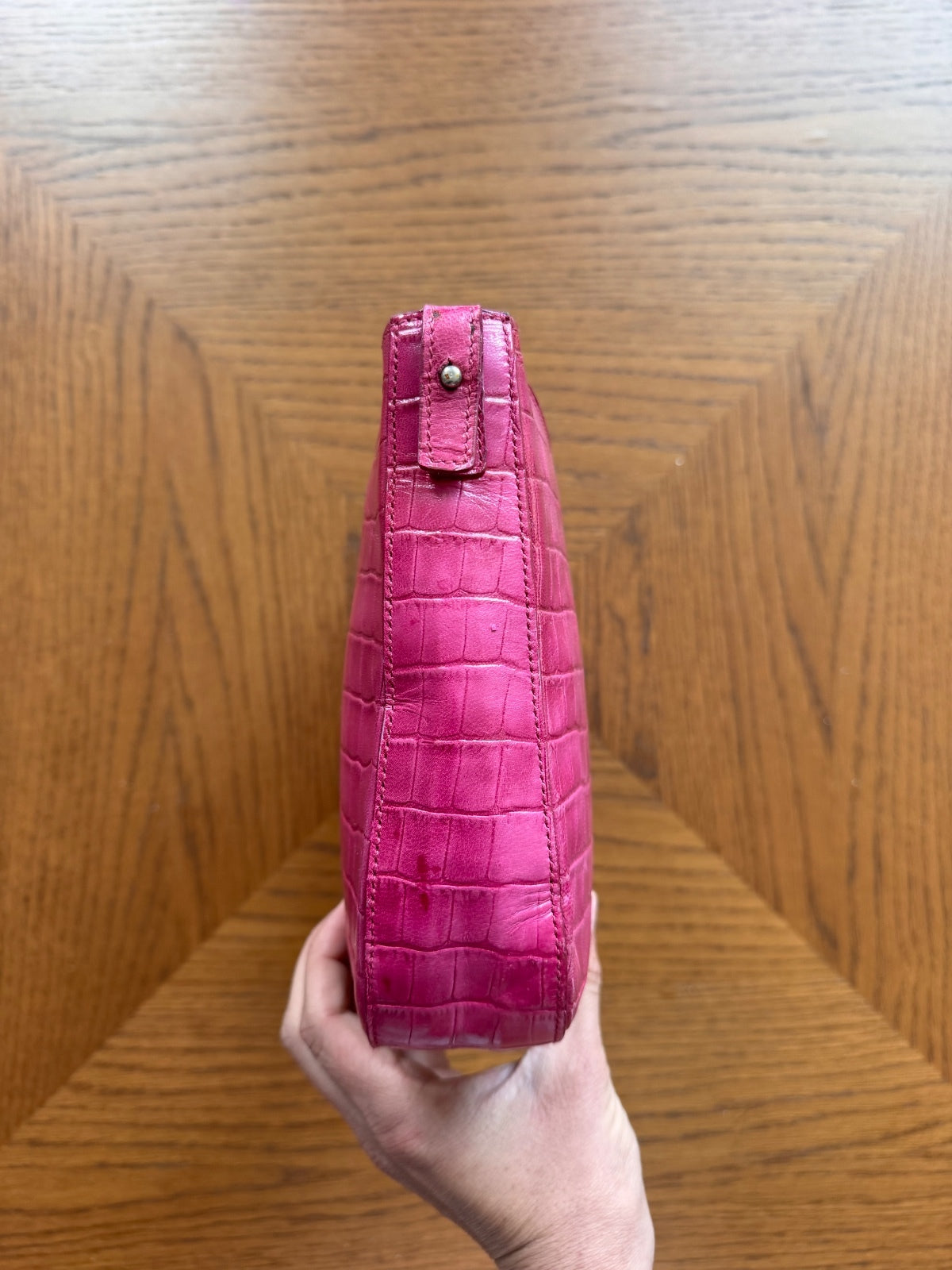 Stubbs and Wootton pink croc embossed handbag/clutch