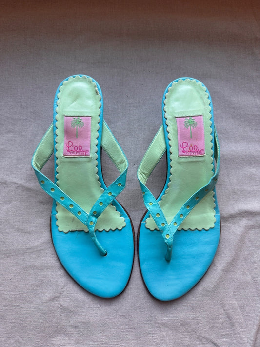 Vintage Lilly Pulitzer blue/green heeled sandals 8.5