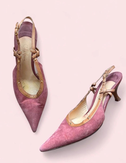 Cole Haan vintage pink suede t-strap pumps 8