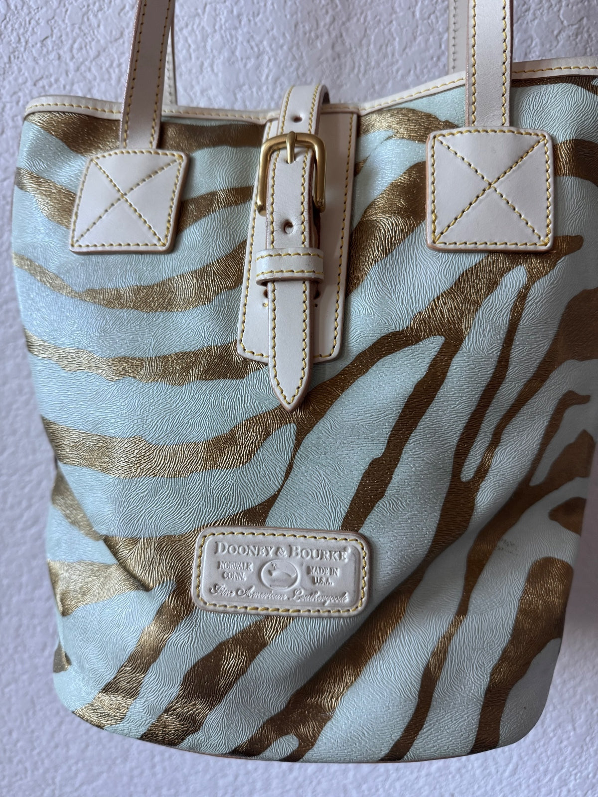 Dooney & Bourke Vintage zebra print buckle bucket bag