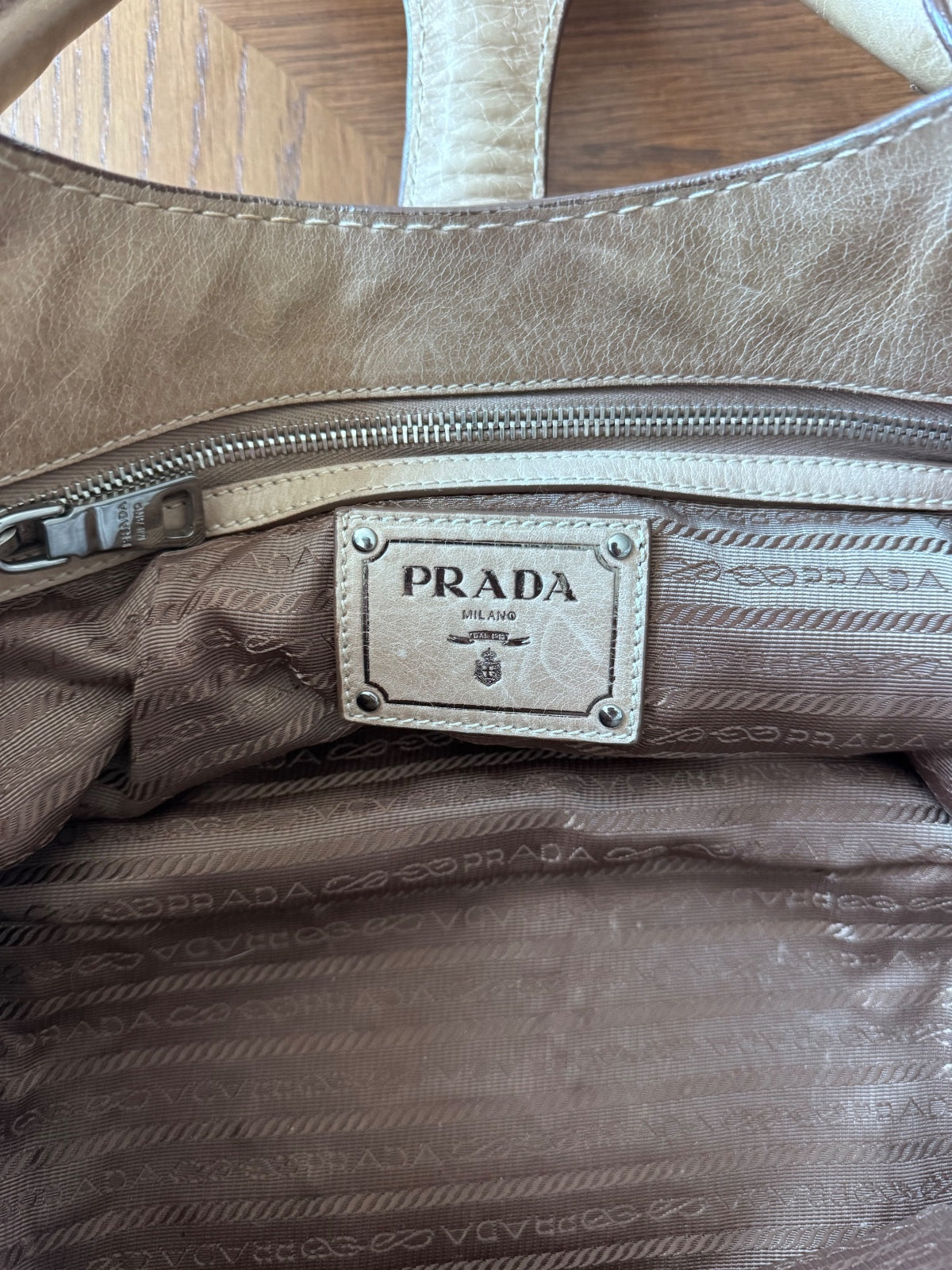Prada Vitello Daino Leather Shine Turnlock Handle Bag