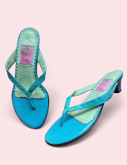 Vintage Lilly Pulitzer blue/green heeled sandals 8.5