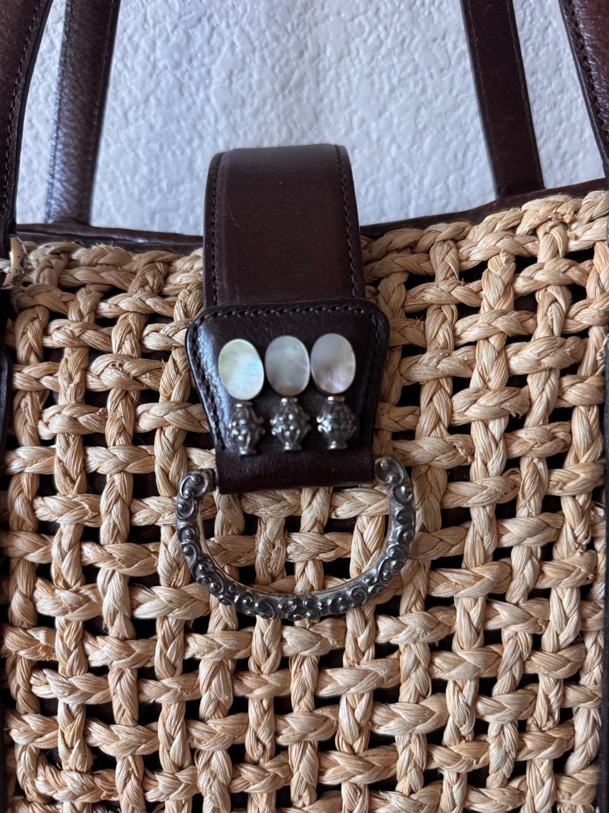 Brighton tan and brown woven tote shoulder bag