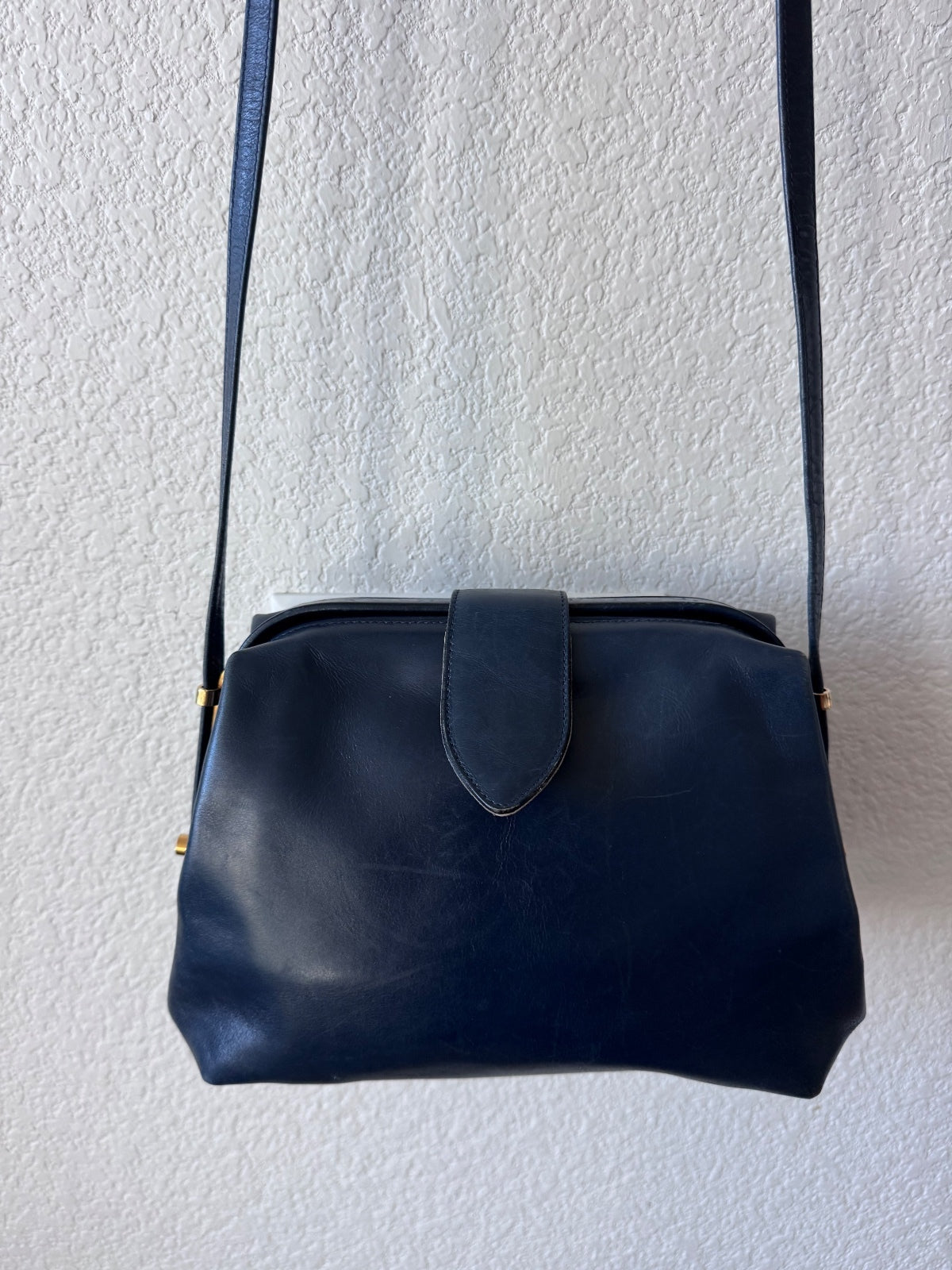Vintage Salvatore Ferragamo navy leather shoulder bag