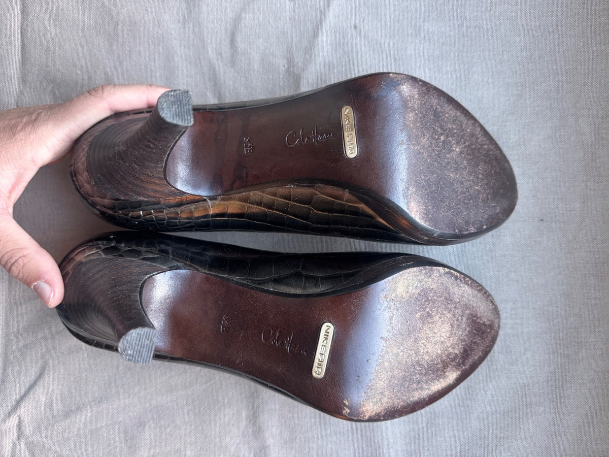Cole Haan brown/gray croc-embossed peep toe pumps 8.5