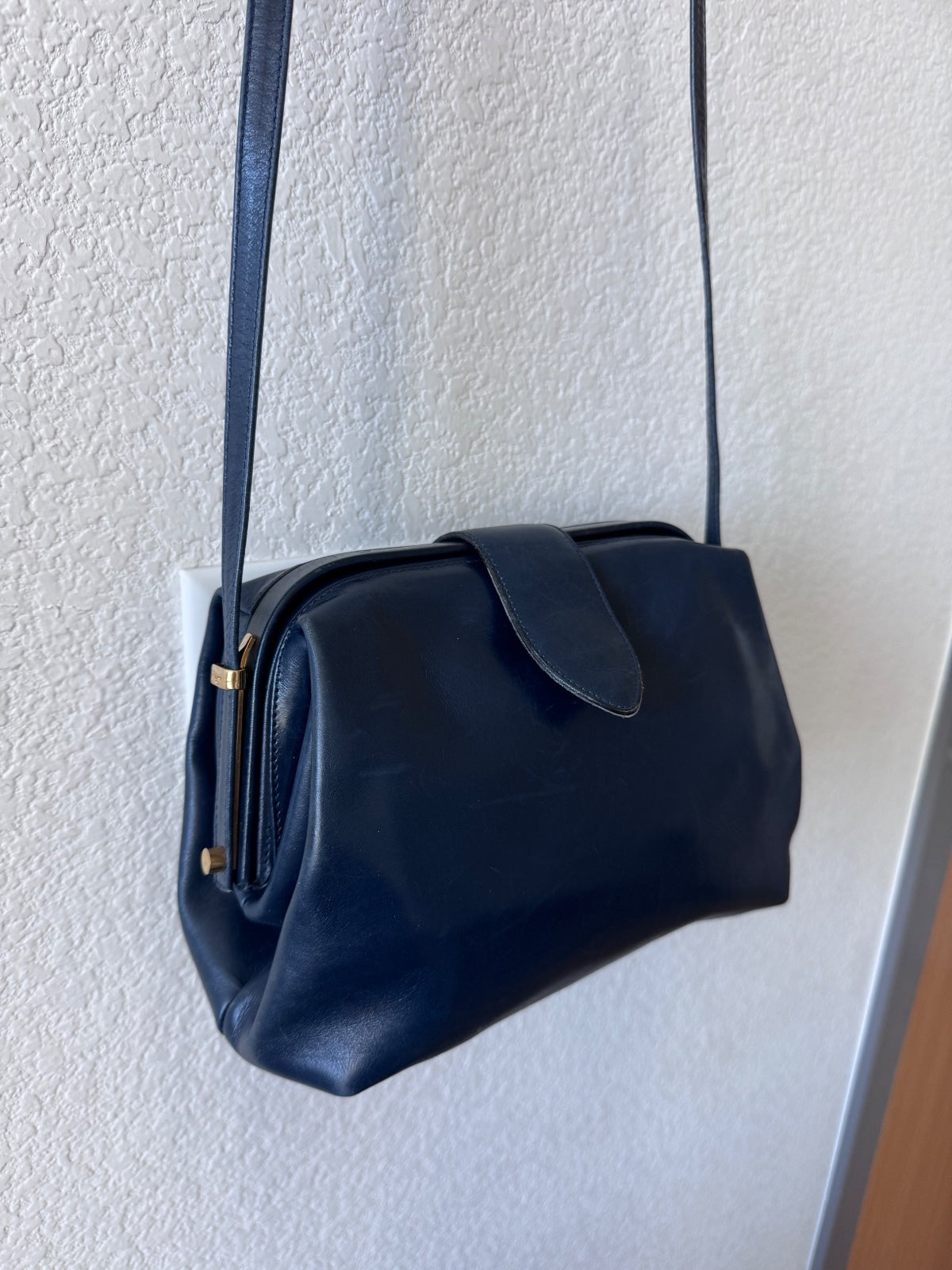Vintage Salvatore Ferragamo navy leather shoulder bag