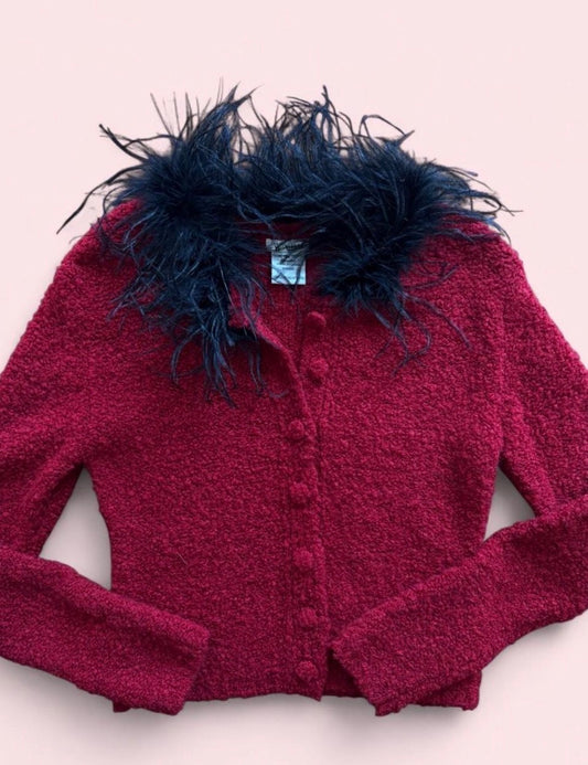 Vintage red fuzzy sweater M