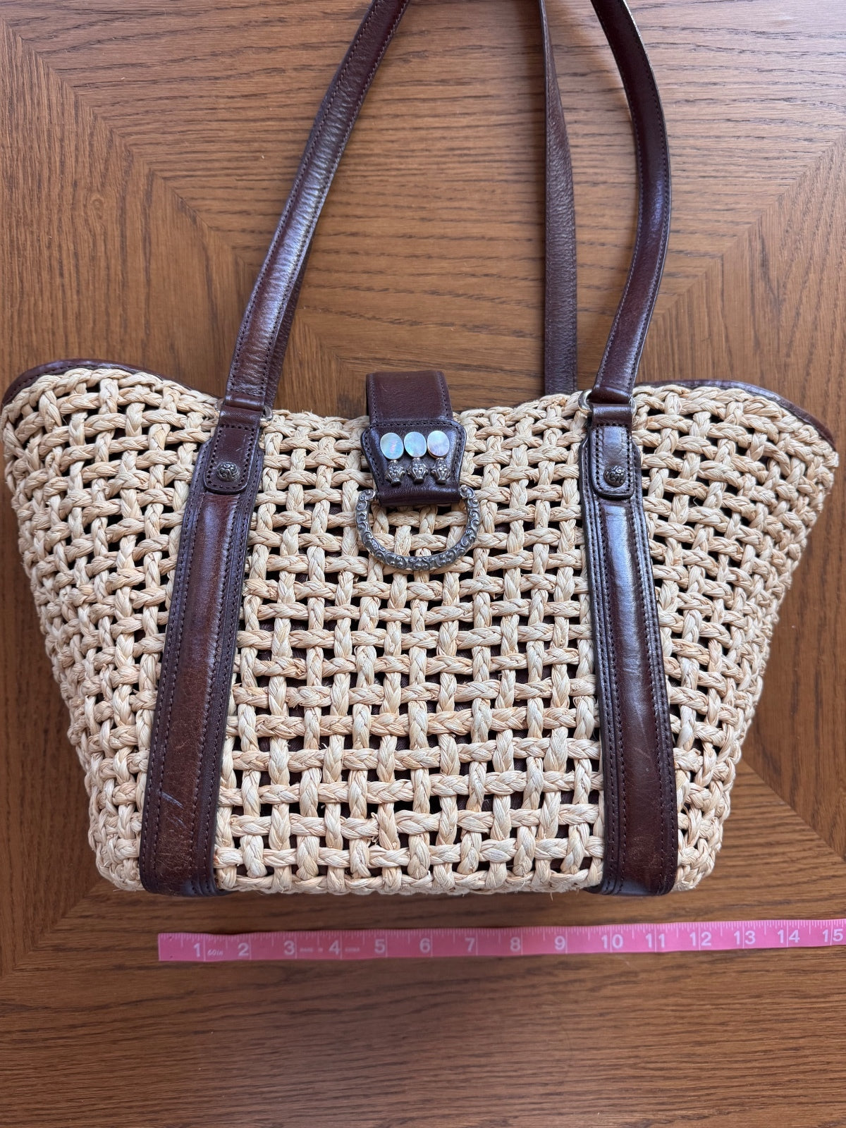 Brighton tan and brown woven tote shoulder bag