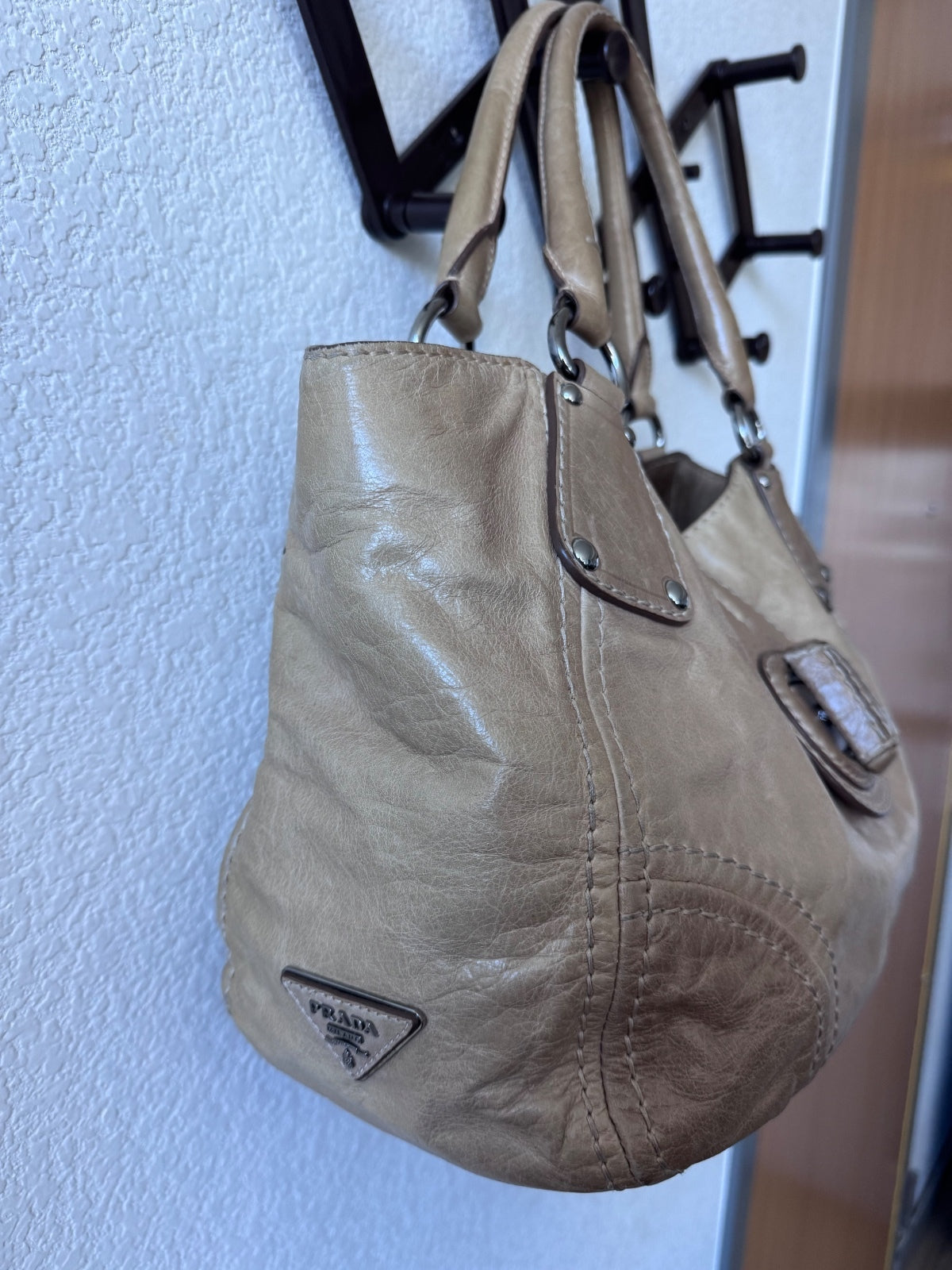 Prada Vitello Daino Leather Shine Turnlock Handle Bag