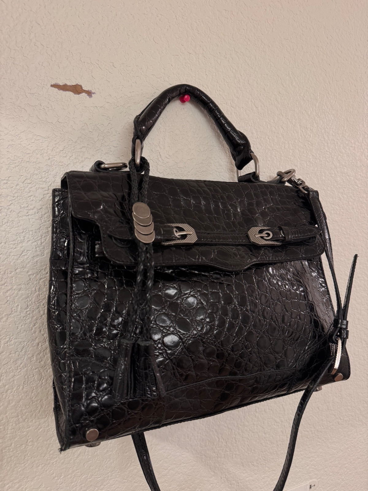 Vintage Rebecca Minkoff Black Croc-Embossed Satchel