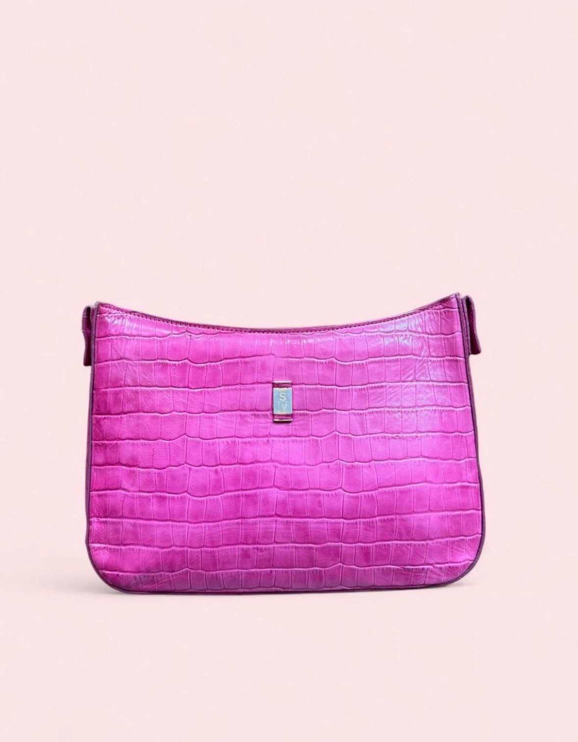 Stubbs and Wootton pink croc embossed handbag/clutch