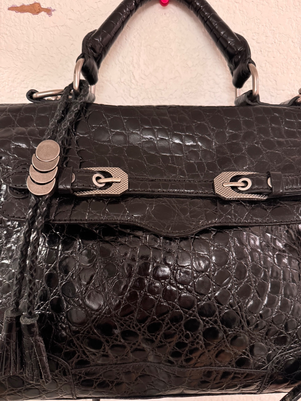 Vintage Rebecca Minkoff Black Croc-Embossed Satchel