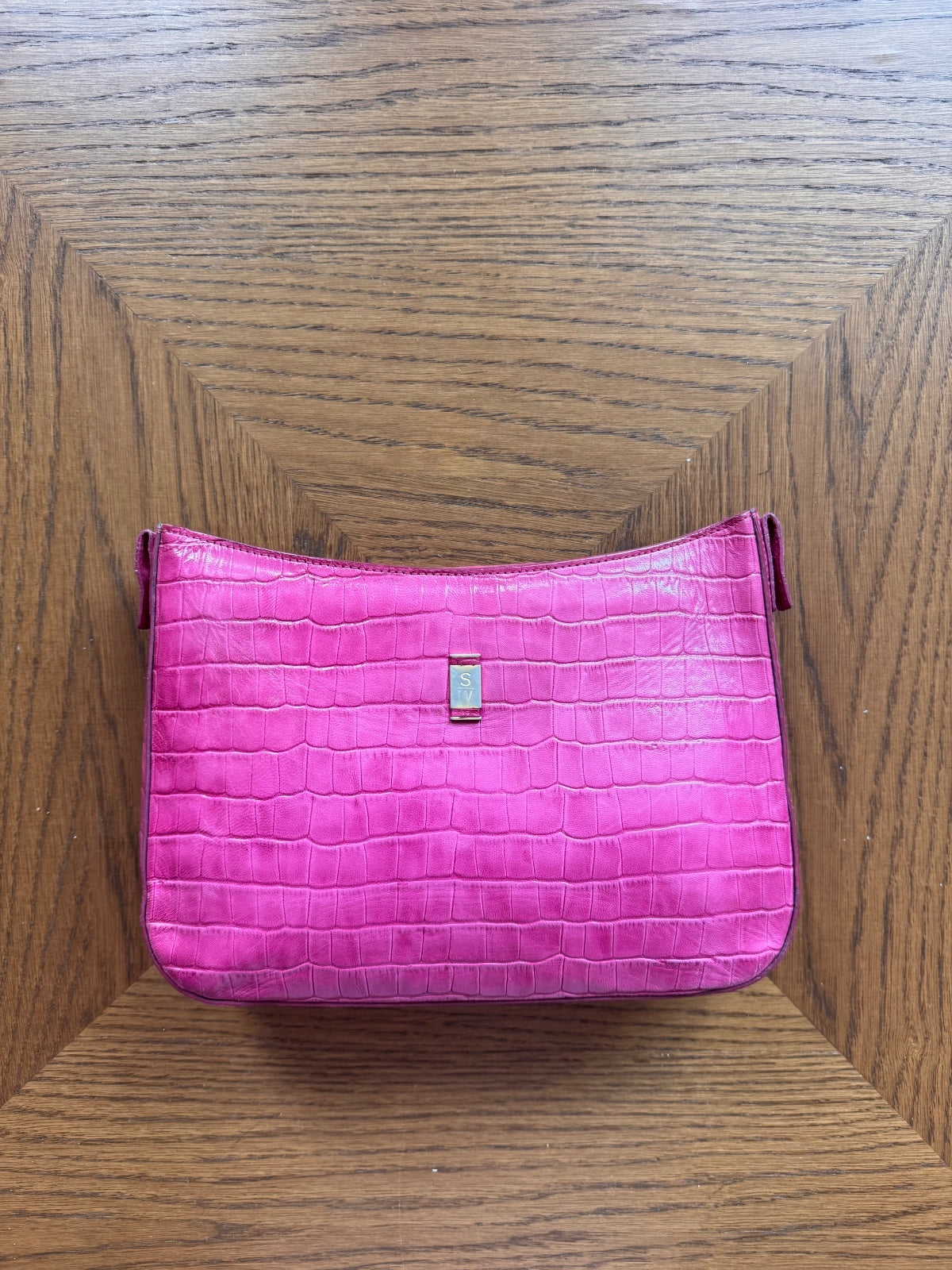 Stubbs and Wootton pink croc embossed handbag/clutch