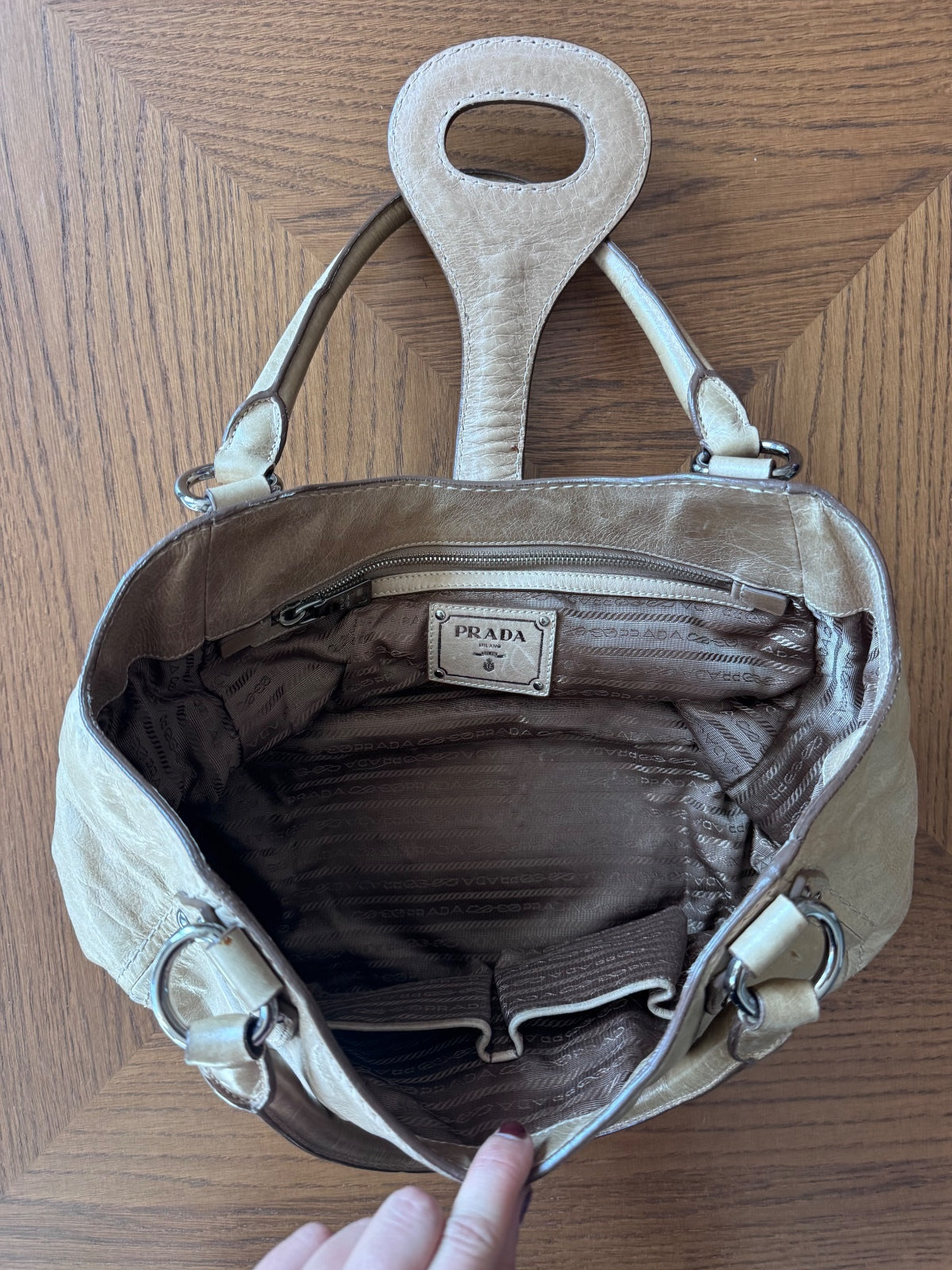 Prada Vitello Daino Leather Shine Turnlock Handle Bag