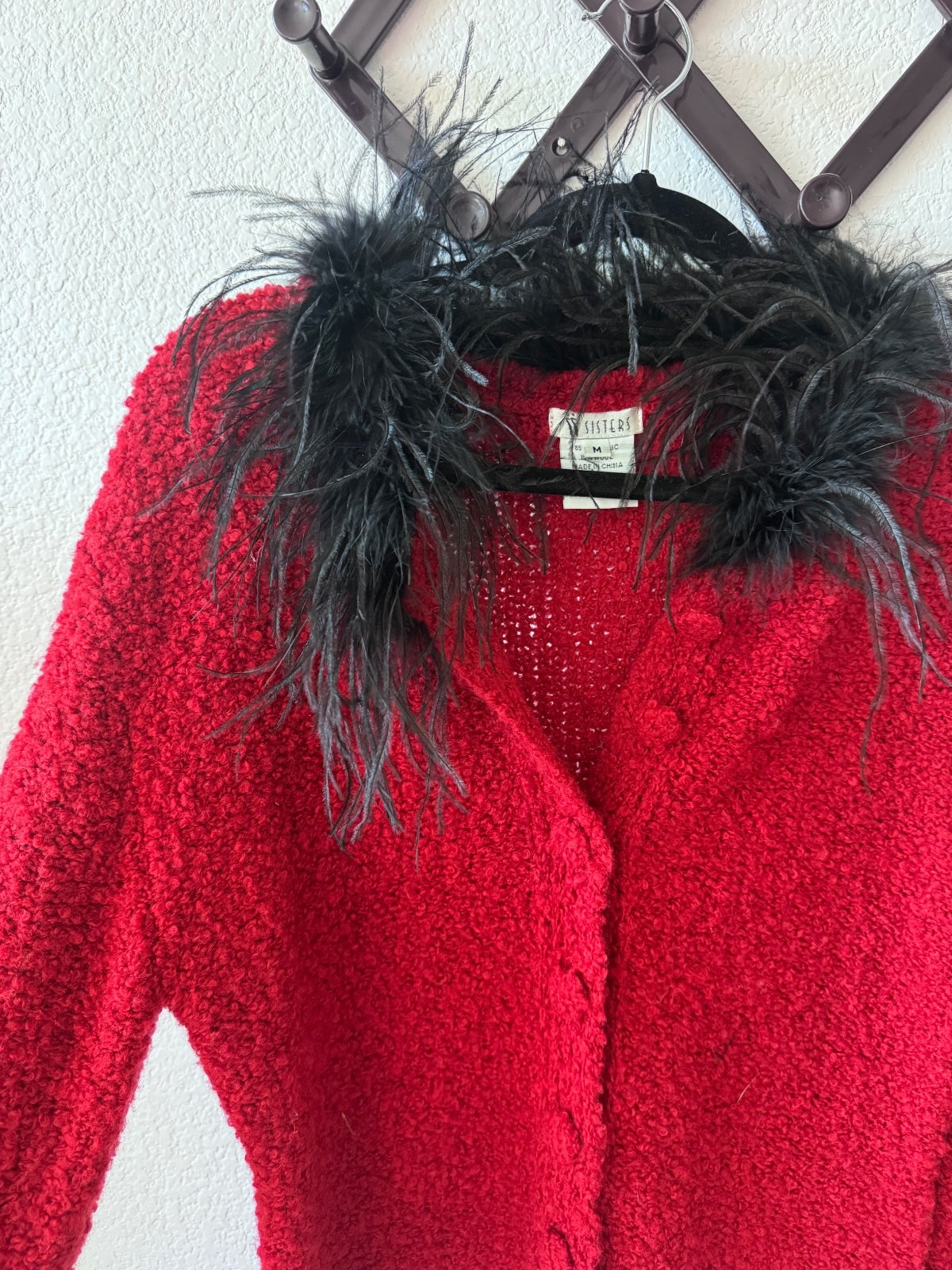 Vintage red fuzzy sweater M