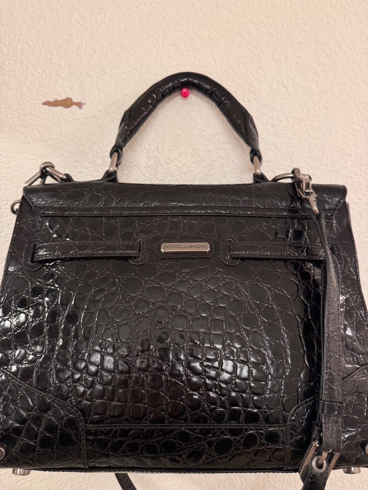 Vintage Rebecca Minkoff Black Croc-Embossed Satchel