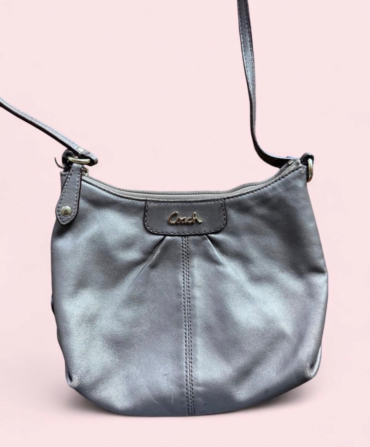 Small Coach gray leather crossbody