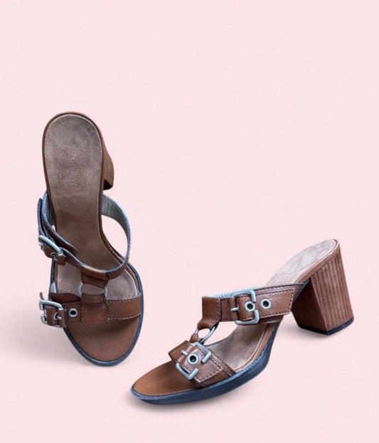 Nine West brown leather heeled sandals 7.5