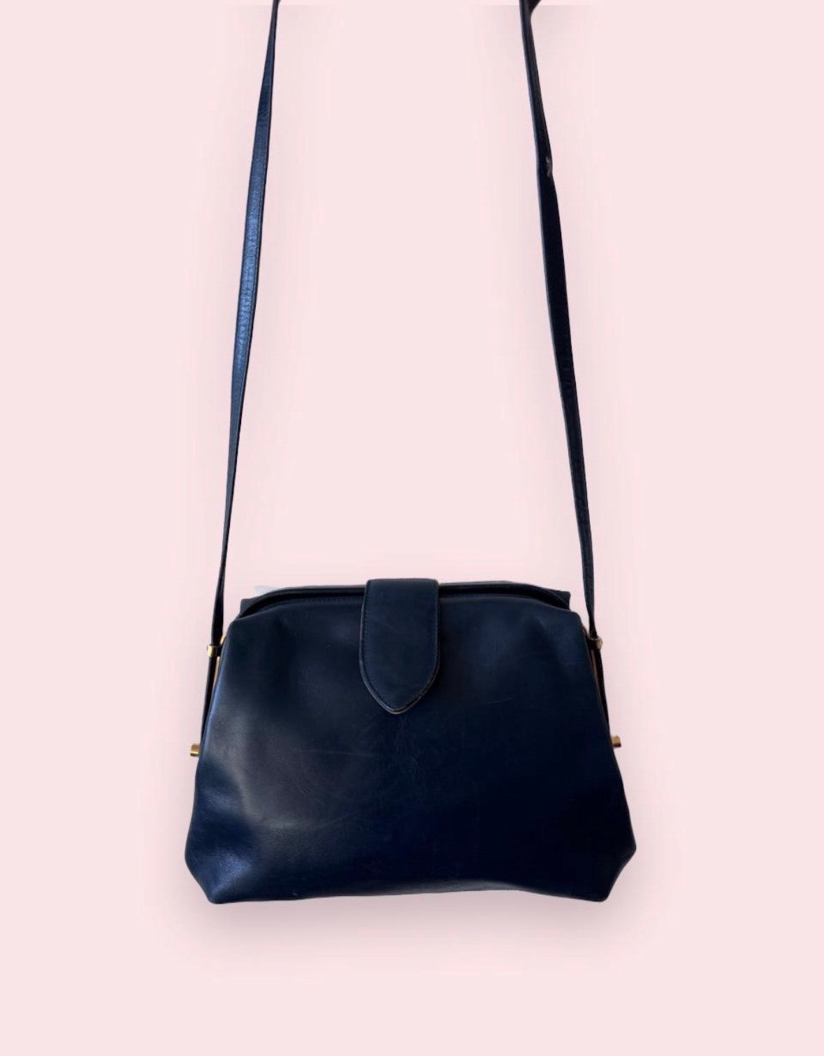 Vintage Salvatore Ferragamo navy leather shoulder bag