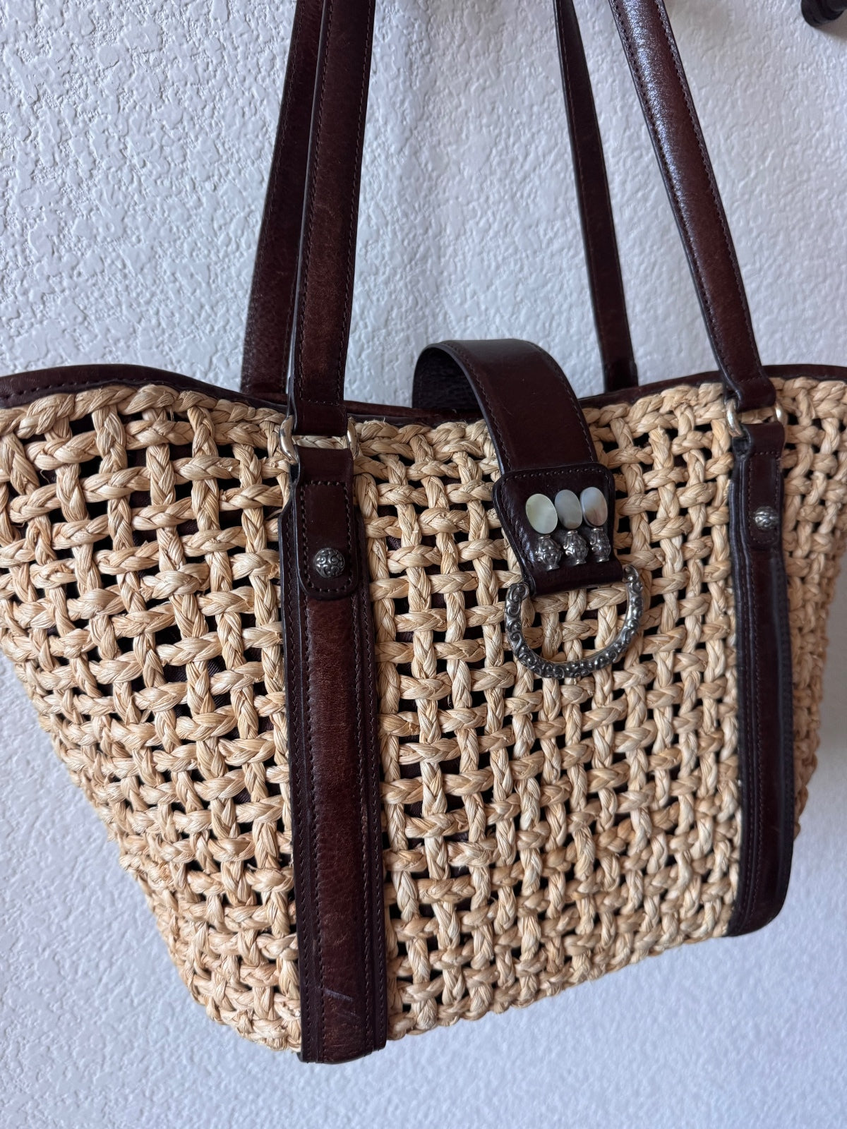 Brighton tan and brown woven tote shoulder bag