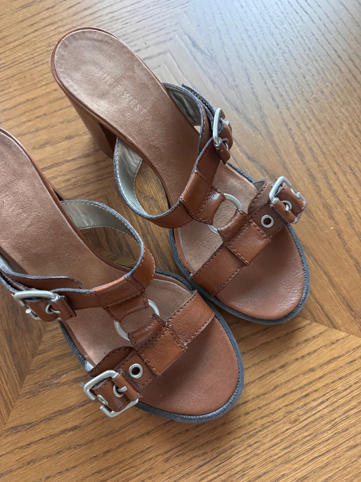 Nine West brown leather heeled sandals 7.5
