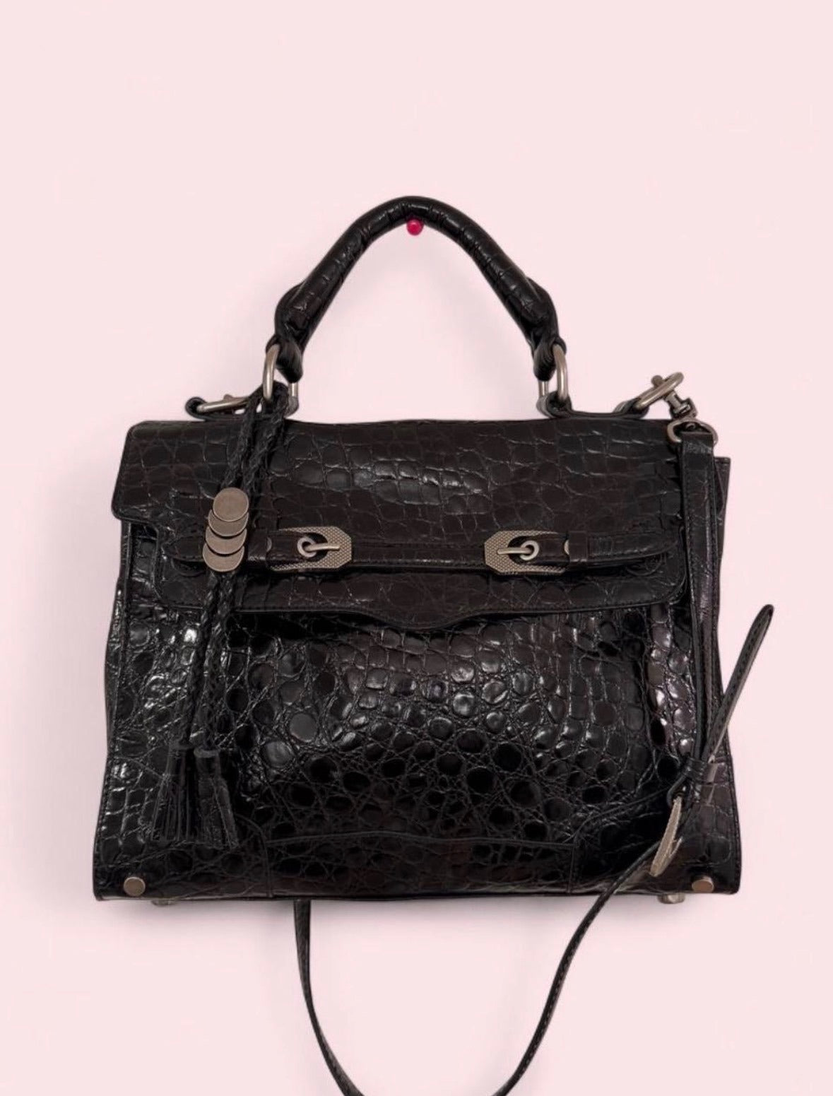 Vintage Rebecca Minkoff Black Croc-Embossed Satchel