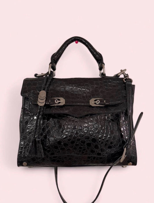 Vintage Rebecca Minkoff Black Croc-Embossed Satchel