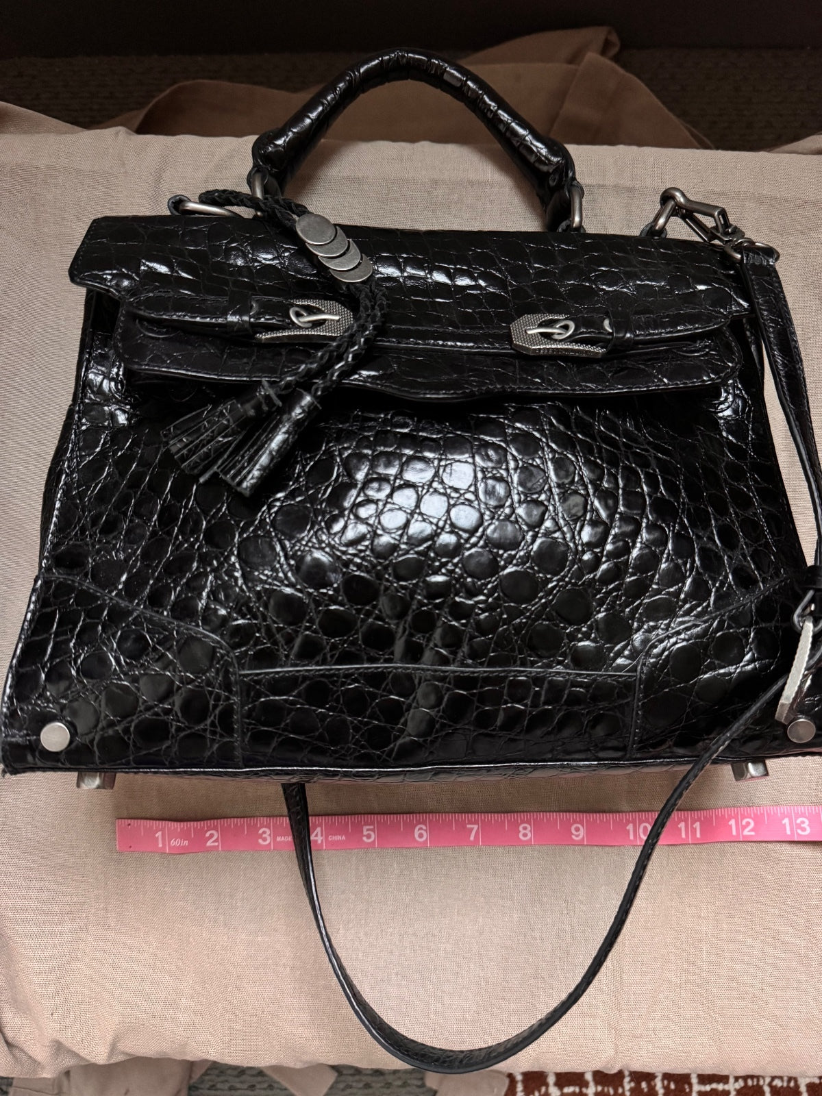 Vintage Rebecca Minkoff Black Croc-Embossed Satchel
