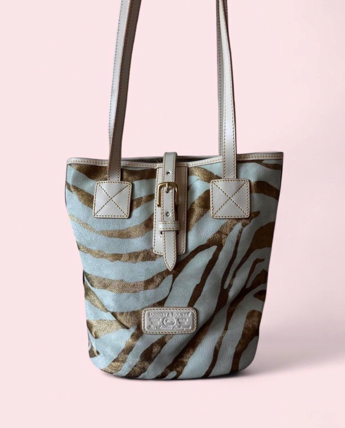 Dooney & Bourke Vintage zebra print buckle bucket bag