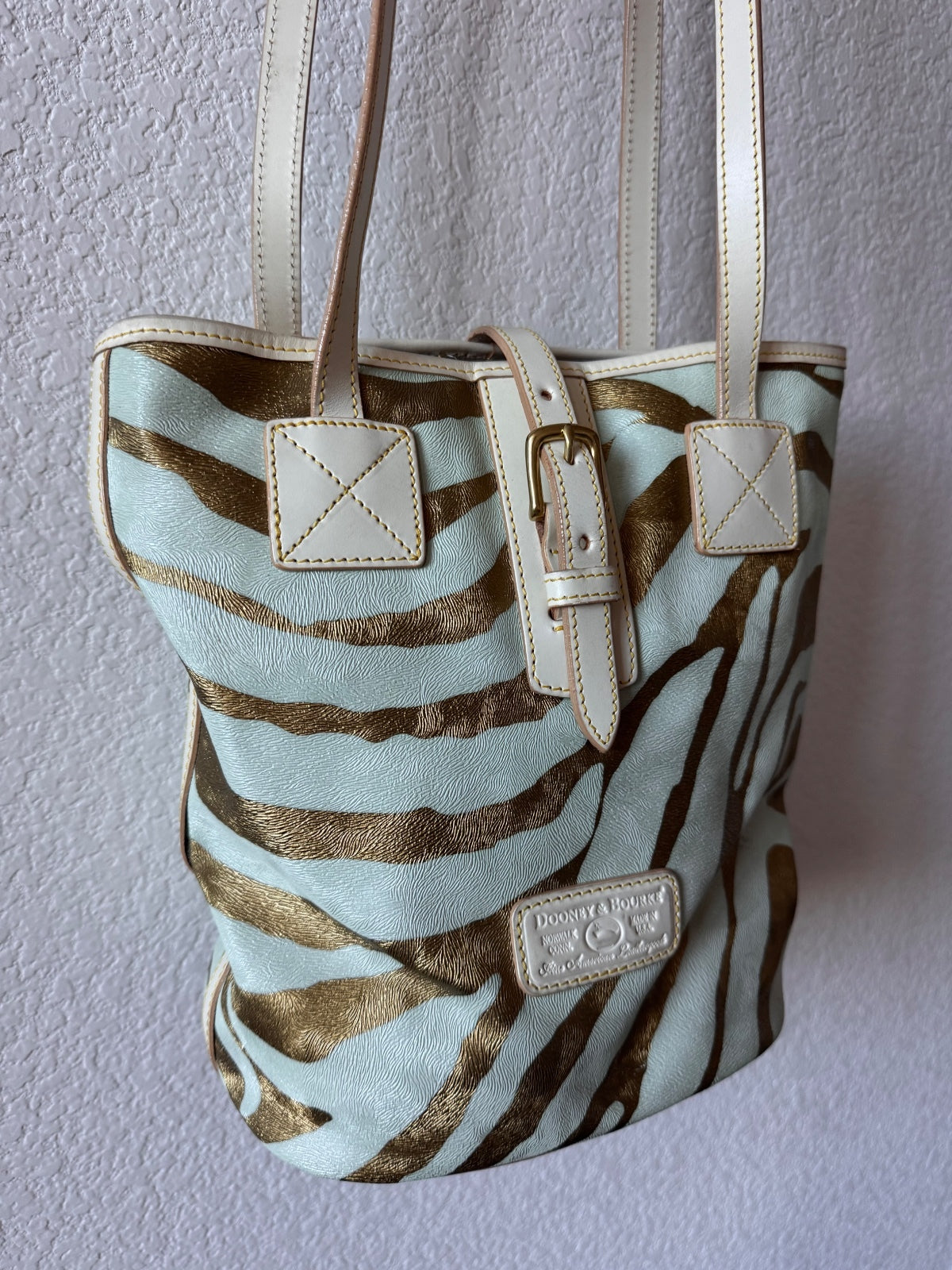 Dooney & Bourke Vintage zebra print buckle bucket bag