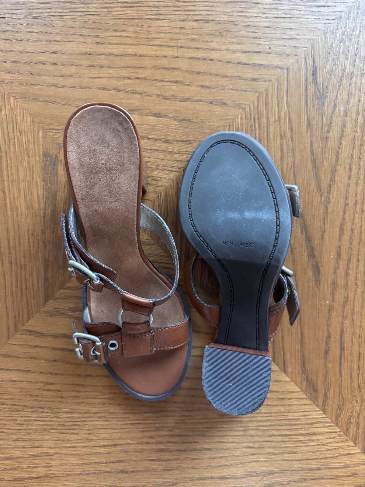 Nine West brown leather heeled sandals 7.5