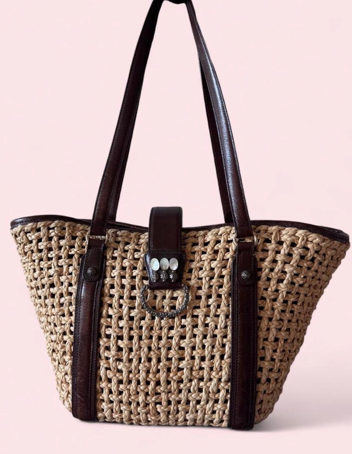 Brighton tan and brown woven tote shoulder bag
