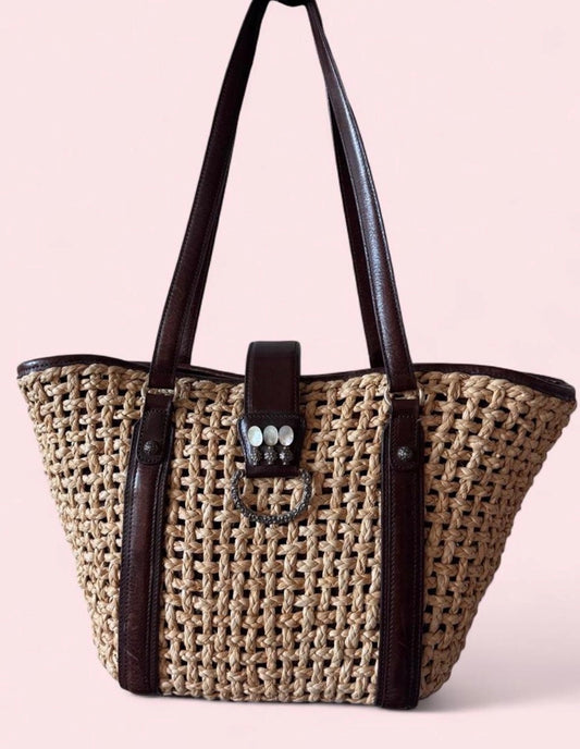 Brighton tan and brown woven tote shoulder bag