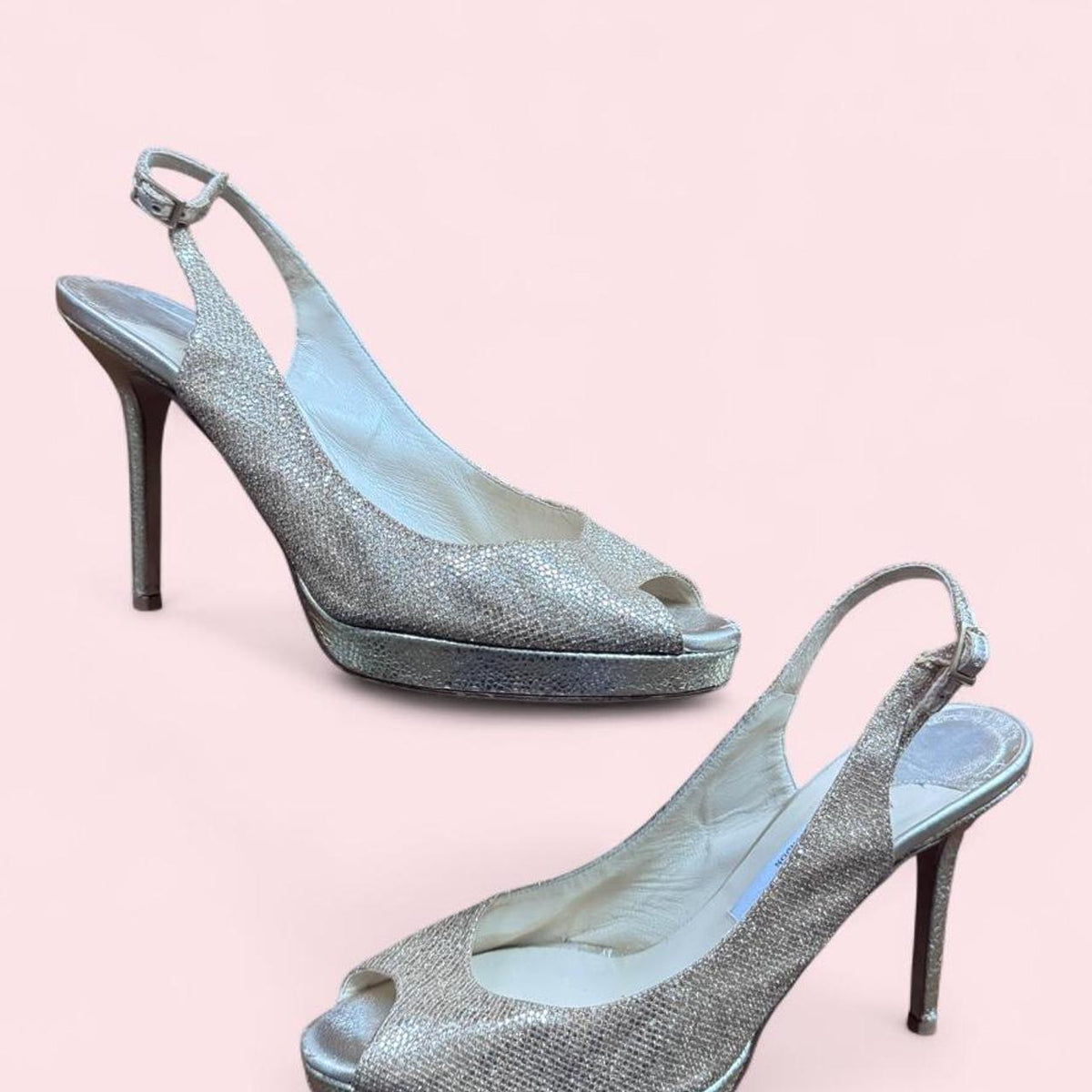 Jimmy Choo gold glitter open toe sling back heels 8.5