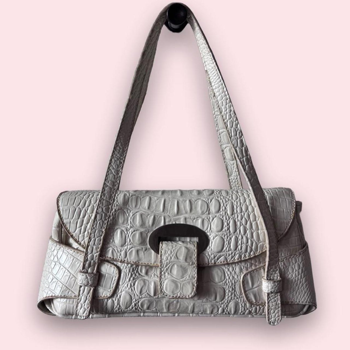 White y2k croc shoulder bag with big buckle detail