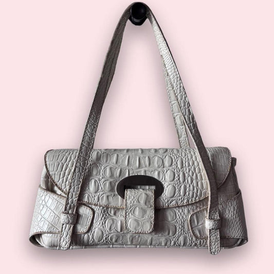 White y2k croc shoulder bag with big buckle detail